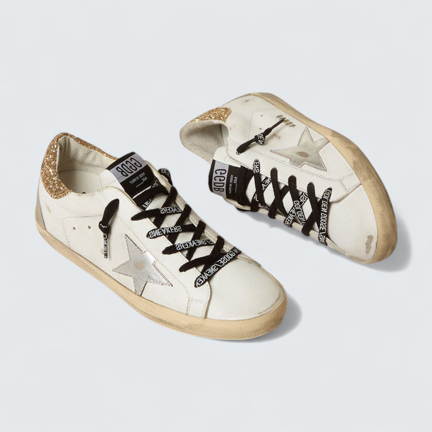 Super-Star 'White Leather with Gold Glitter Heel Tab'